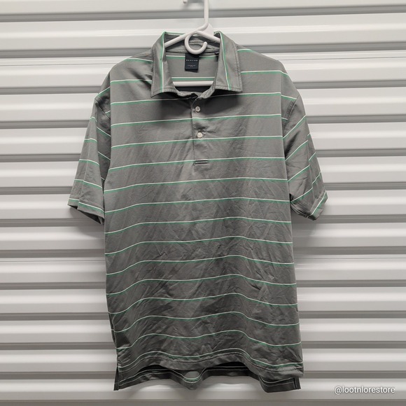 Dunning Golf Polo Shirt Mens XL Grey Green Striped Performance Short Sleeve XL — photo 2